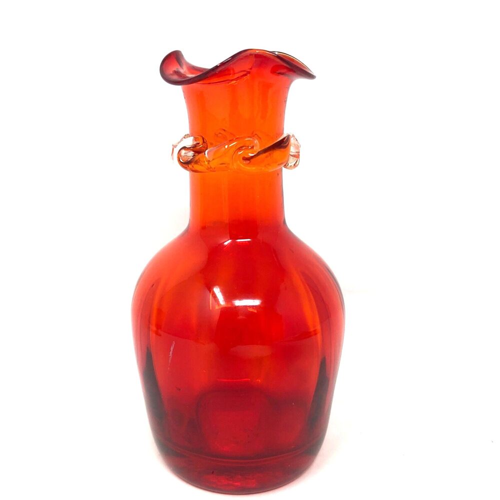 Art Glass Amberina Hobnail Glass Footed Pitcher & Handblown Vase MCM Mini Set 2 - Picture 3 of 11